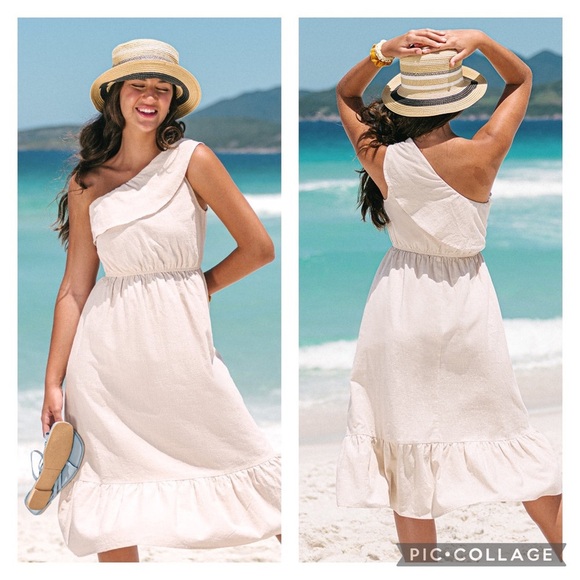 Cupshe Women’s Jordyn One Shoulder Ruffle Coverup Dress XL Beige not White - Picture 1 of 4